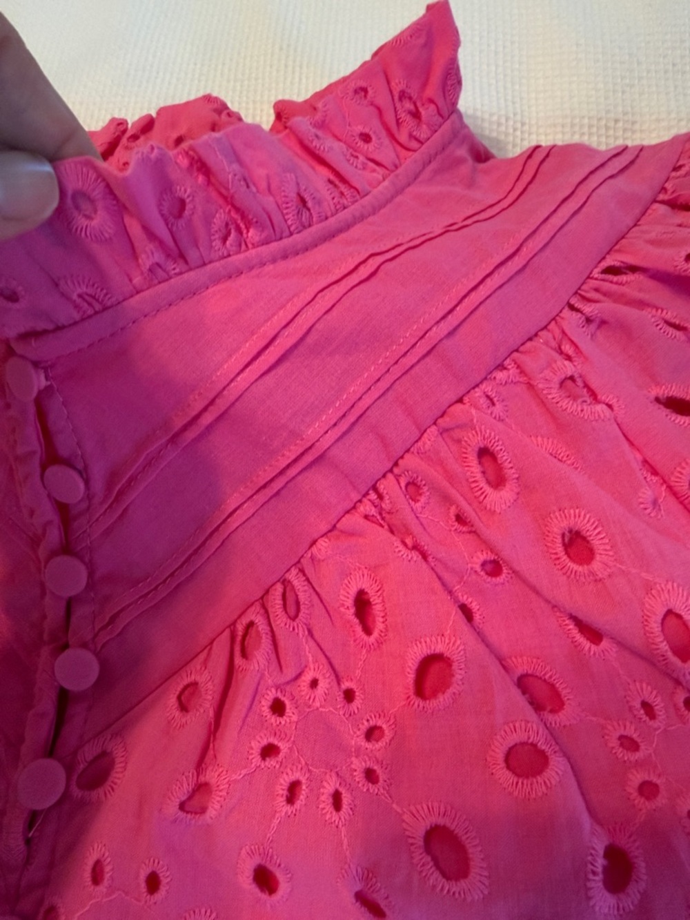Pretty Garden Bright Pink Eyelet Puff-Sleeve Women’s Top Size Small NWT - Picture 7 of 13